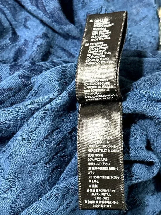 Forever 21 Large Blue Burnout Rose Tie Back Short Sleeve Top Casual Feminine Y2K - Picture 8 of 12